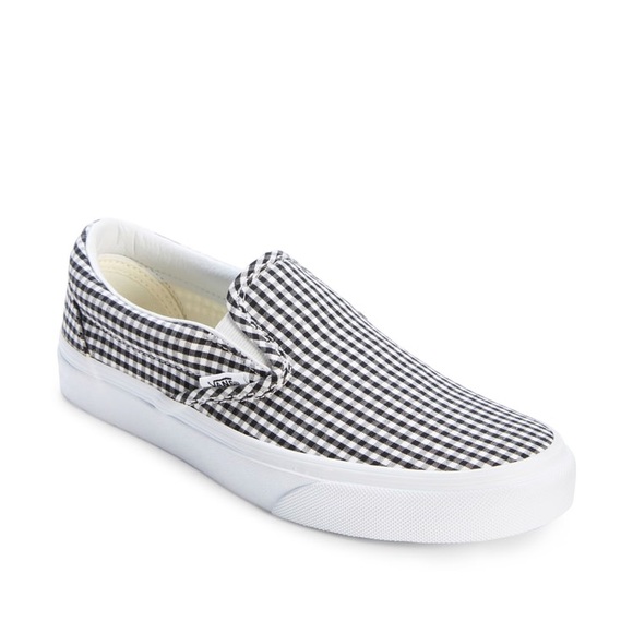 black gingham slip on vans